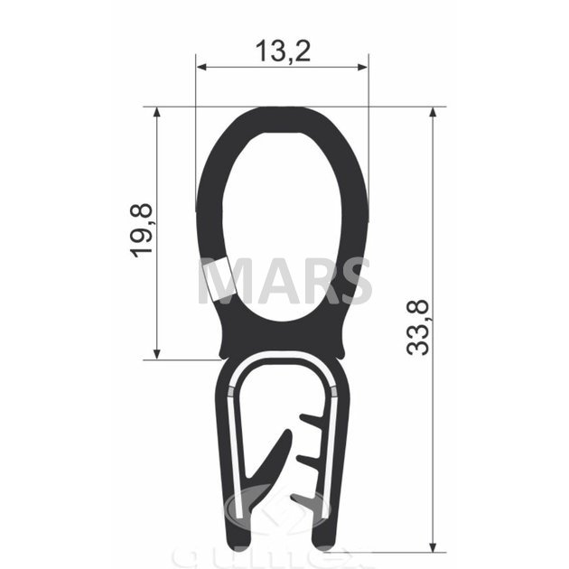U-profil s horným tesnením 13,2×33,8 mm EPDM kov